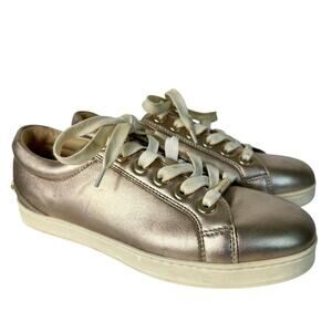 Jimmy Choo Sneakers Cash Metallic Lace Up Low Top Star Powder Pink Rose Gold 37